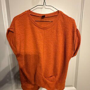 Emery Rose Sweater Women's M Orange Crochet Knitted Short Sleeve Grandma Holiday